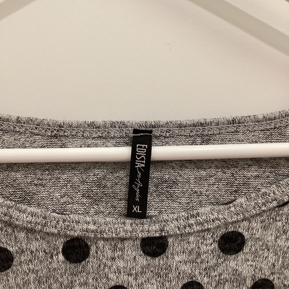 Edista Los Angeles gray with black polka dotted long sleeve top Size X-LARGE - Picture 3 of 5